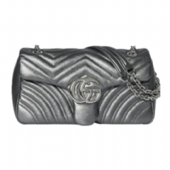 Gucci Women GG Marmont medium shoulder bag dark grey lame leather 854863 AAFV0 1107