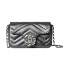Gucci Women GG Marmont mini shoulder bag dark grey lamé leather ‎841290 AAFV4 1107