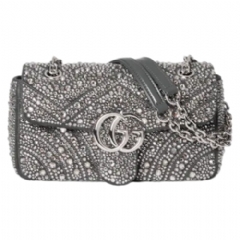 Gucci Women GG Marmont crystals small shoulder bag grey nubuck leather 837280 AAFTQ 1126