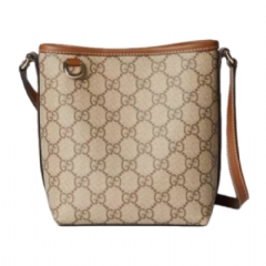 Gucci Women GG Emblem nano bucket bag beige and dark brown fabric 847090 FAEUC 9758