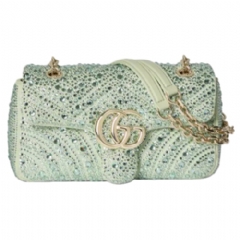 Gucci Women GG Marmont crystals small shoulder bag pale green nubuck leather 837280 AAFTR 3802