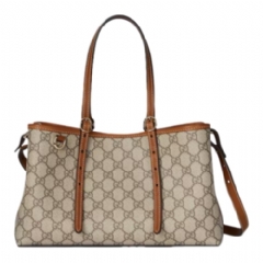 Gucci Women GG Emblem medium tote bag beige and brown GG fabric 815214 FAD6L 9758