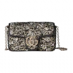 Gucci Women GG Marmont mini shoulder bag black GG tweed 841290 FAFE7 1041