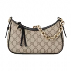 Gucci Women GG Emblem small shoulder bag beige and dark brown fabric 847447 FAD6L 9741