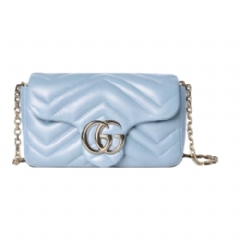 Gucci Women GG Marmont mini shoulder bag light blue leather 841290 AAFAY 4928