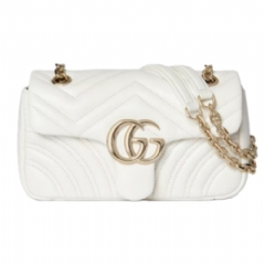 Gucci Women GG Marmont small shoulder bag white leather ‎837280 AAE38 9050