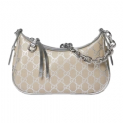 Gucci Women GG Emblem small shoulder bag silver GG fabric ‎847447 FAFEL 8741