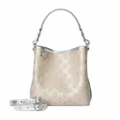 Gucci Women GG Emblem small bucket bag silver GG fabric ‎815118 FAFEL 8741