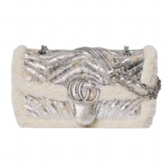 Gucci Women GG Marmont small shoulder bag silver textured leather ‎837280 AAFTT 9542