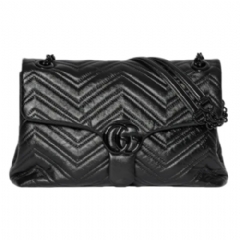 Gucci Women GG Marmont medium shoulder bag black leather 850676 AAFS1 1000