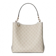 Gucci Women GG Emblem medium bucket bag beige and white GG fabric 815103 FAD6L 9641