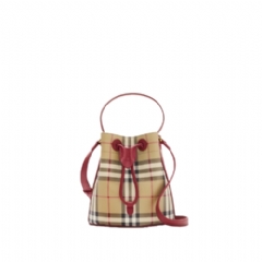Burberry Women Mini Check Bucket Bag Archive beige/ruby red 81162841