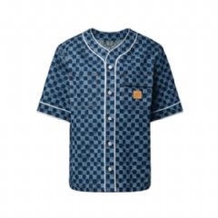 Louis Vuitton Men Damier Denim Baseball Shirt 1AIMJI