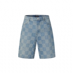 Louis Vuitton Men Damier 3D Light Denim Shorts 1AHVDS