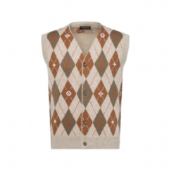 Louis Vuitton Men Argyle Intarsia Cardigan Vest 1AIMDG