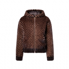 Louis Vuitton Men Damier Intarsia Zipped Mink Hoodie 1AILWU