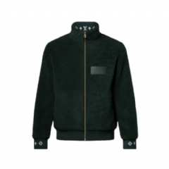 Louis Vuitton Men Leather Patch Fleece Blouson Dark Green 1AIIRB