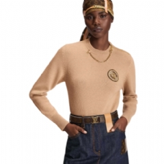 Louis Vuitton Women Chain Detail Patch Sweater Beige Sable 1ABYR9