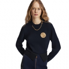 Louis Vuitton Women Chain Detail Patch Sweater Bleu Nuit Fonce Chine 1ABYRH