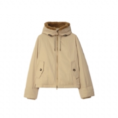 Burberry Men Shearling Trim Gabardine Hooded Jacket Hamper beige 81137101