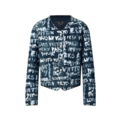 Louis Vuitton Men Denim Collarless Jacket 1AILLN