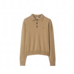 Burberry Men Long-sleeve Cashmere Blend Polo Shirt Flax beige 81121261