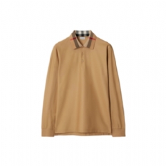 Burberry Men Long-sleeve Check Collar Cotton Polo Shirt Archive beige 80988111
