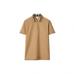 Burberry Men Check Collar Cotton Polo Shirt Beige 80959241