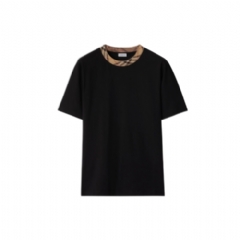 Burberry Men Check Trim Cotton T-shirt Black 81101011