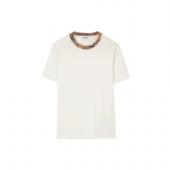 Burberry Men Check Trim Cotton T-shirt Chalk white 81255101