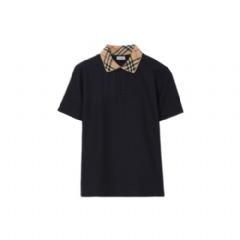 Burberry Men Check Collar Cotton Polo Shirt Navy 81245531