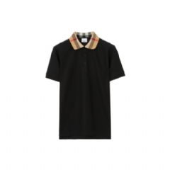 Burberry Men Check Collar Cotton Polo Shirt Black 80716201