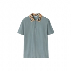 Burberry Men Check Collar Cotton Polo Shirt Gale grey 81109441