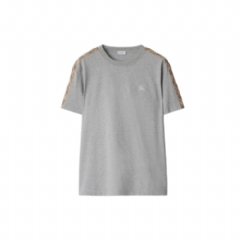 Burberry Men Check Trim Cotton T-shirt Pale grey melange 81187081