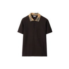 Burberry Men Check Collar Cotton Polo Shirt Clove brown 81160071