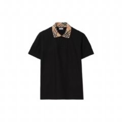Burberry Men Check Collar Cotton Polo Shirt Black 81245511