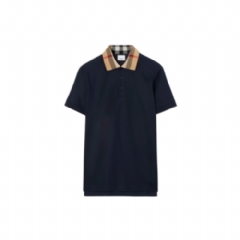 Burberry Men Check Collar Cotton Polo Shirt Smoked navy 80726611