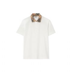 Burberry Men Check Collar Cotton Polo Shirt Chalk white 81245521