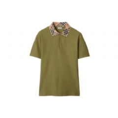 Burberry Men Check Collar Cotton Polo Shirt Estate green 81109461