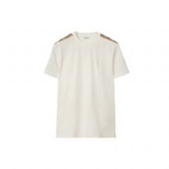 Burberry Men Check Trim Cotton T-shirt Chalk white 81062461