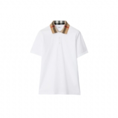 Burberry Men Check Collar Cotton Polo Shirt White 80716211