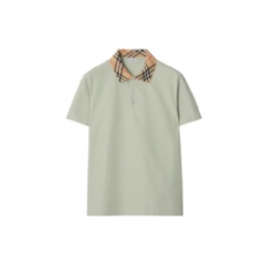 Burberry Men Check Collar Cotton Polo Shirt Seafoam green 81189491