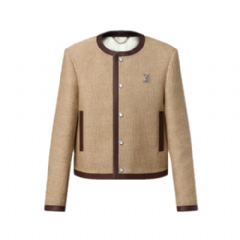 Louis Vuitton Men Embellished Raffia Chic Collarless Jacket 1AHVG3