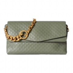 Gucci Women Medium shoulder bag with chain sage green GG leather 857622 AAF1I 3403