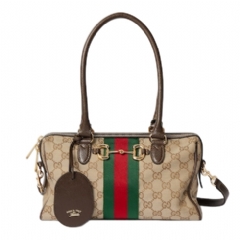 Gucci Women Borsetto medium boston bag sand and brown GG canvas 866732 FAFV9 9653