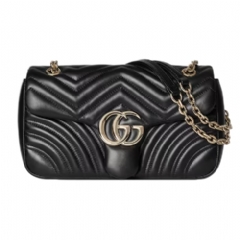 Gucci Women GG Marmont medium shoulder bag black leather 837267 AAE38 1000