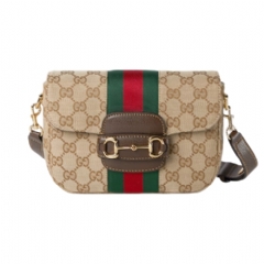 Gucci Women Gucci Horsebit 1955 small shoulder bag sand and brown GG canvas 866762 FAFV9 9653