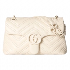 Gucci Women GG Marmont small shoulder bag ivory leather 855371 AAFS1 9540