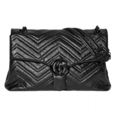 Gucci Women GG Marmont medium shoulder bag black leather 850676 AAFS1 1000