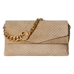 Gucci Women Large shoulder bag with chain beige GG suede ‎857362 AAF0P 9810
